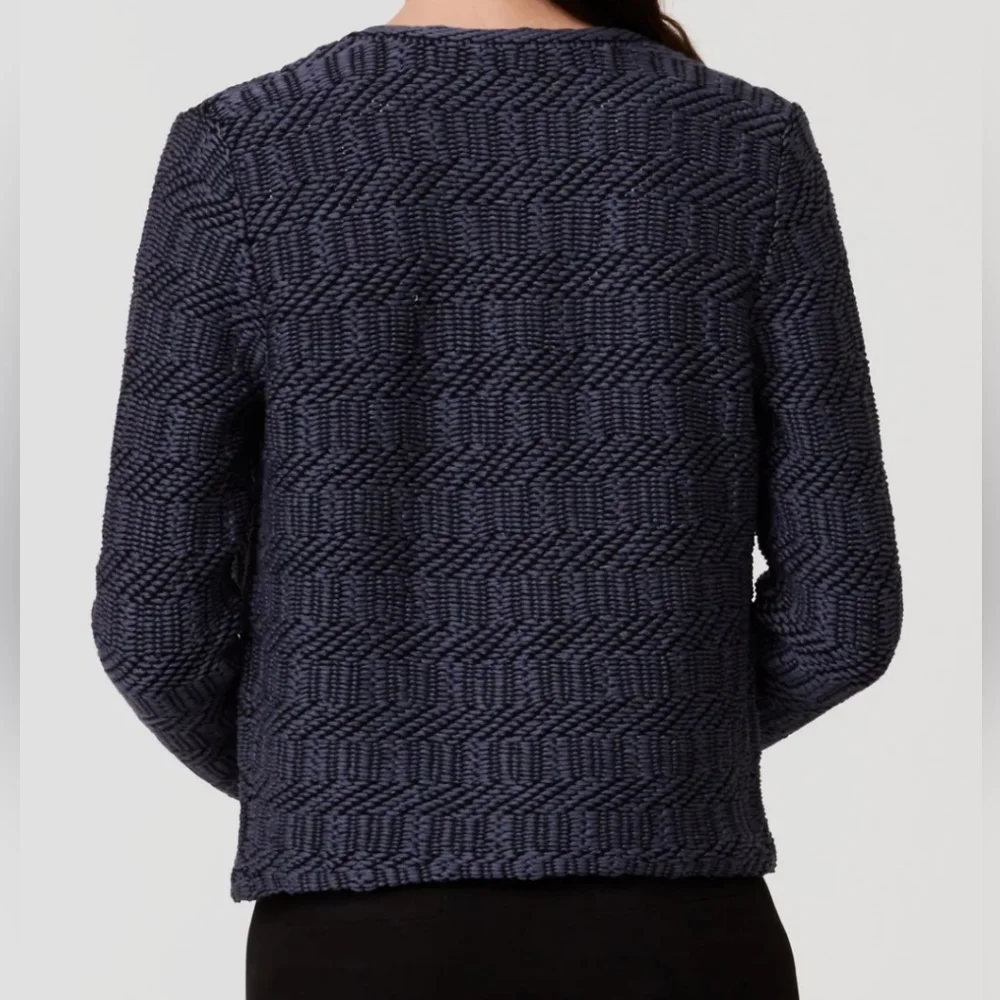 EUC Ann Taylor LOFT Maze Chunky Knit Moto Jacket in Blue Sea - Picture 3 of 12